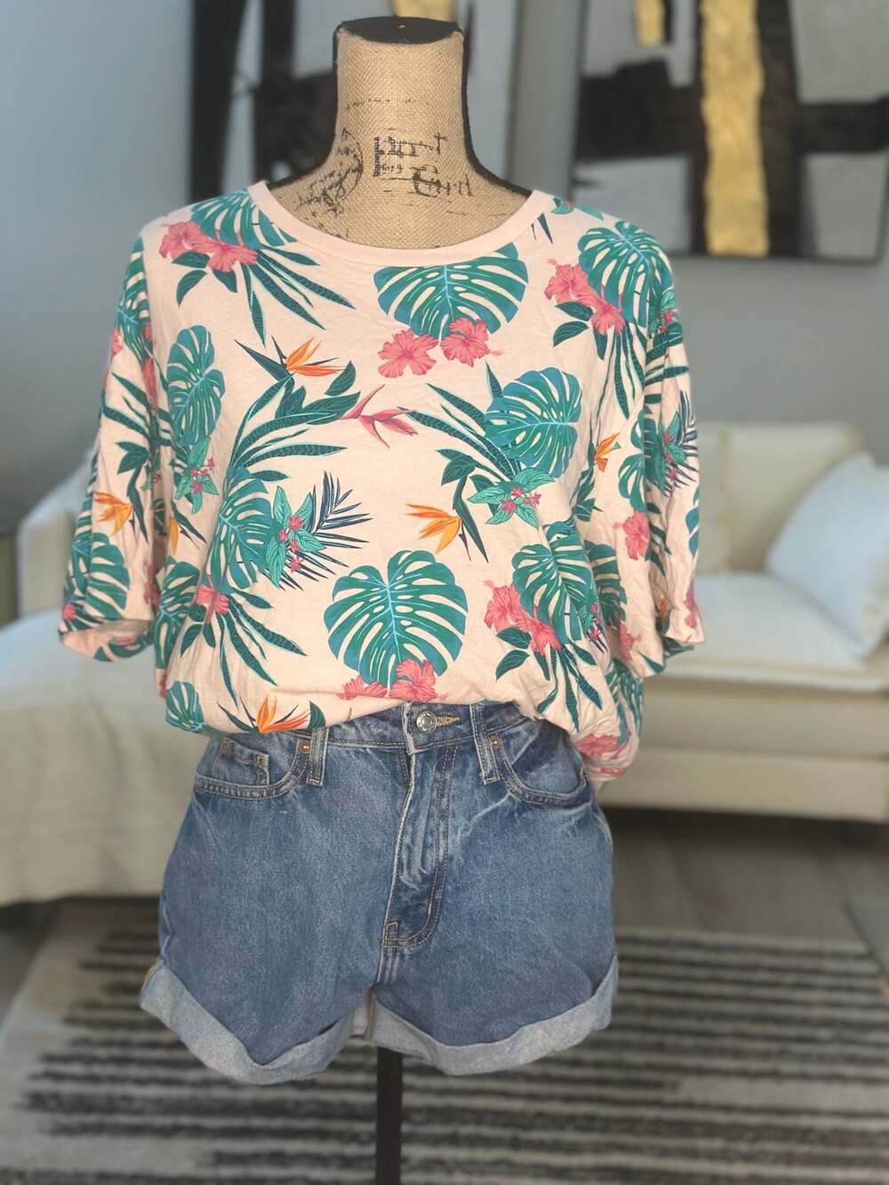 No Boundaries Tropical Floral Print T-Shirt Size XL